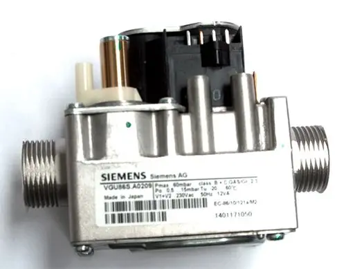 Gasventil von Daikin mit Anschlussstutzen, elektrischer Steuerung und Markierung. Das Ventil ist in metallischer Bauweise und mit technischen Spezifikationen versehen.